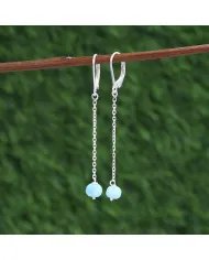 Larimar Dangle Earrings, Sterling Silver Earrings for Women, Link Chain Dangle Earrings, Natural Blue Gemstone Jewelry