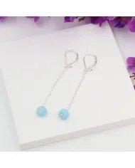Larimar Dangle Earrings, Sterling Silver Earrings for Women, Link Chain Dangle Earrings, Natural Blue Gemstone Jewelry