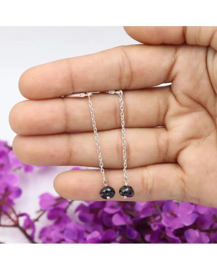 Black Onyx Dangle Earrings, Sterling Silver Earrings for Women, Link Chain Dangle Earrings, Natural Gemstone Jewelry