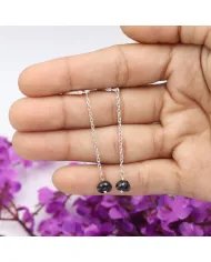 Black Onyx Dangle Earrings, Sterling Silver Earrings for Women, Link Chain Dangle Earrings, Natural Gemstone Jewelry