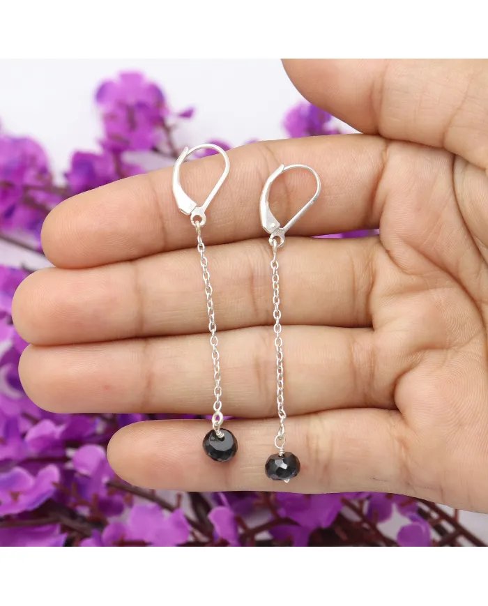 Black Onyx Dangle Earrings, Sterling Silver Earrings for Women, Link Chain Dangle Earrings, Natural Gemstone Jewelry