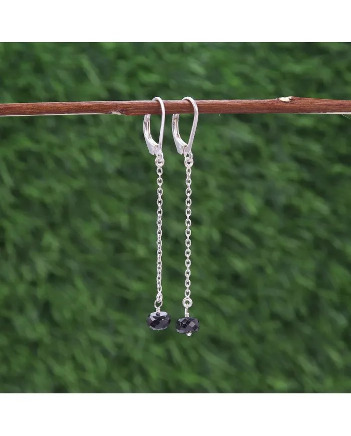 Black Onyx Dangle Earrings, Sterling Silver Earrings for Women, Link Chain Dangle Earrings, Natural Gemstone Jewelry