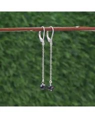 Black Onyx Dangle Earrings, Sterling Silver Earrings for Women, Link Chain Dangle Earrings, Natural Gemstone Jewelry