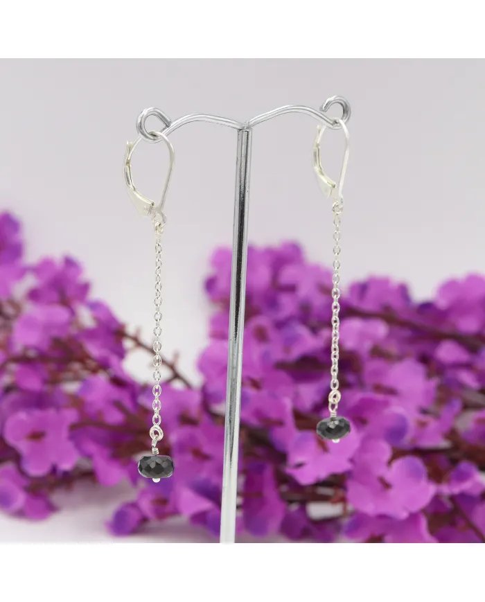 Black Onyx Dangle Earrings, Sterling Silver Earrings for Women, Link Chain Dangle Earrings, Natural Gemstone Jewelry