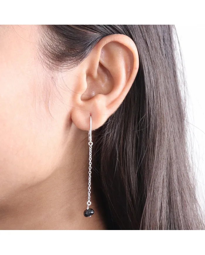 Black Onyx Dangle Earrings, Sterling Silver Earrings for Women, Link Chain Dangle Earrings, Natural Gemstone Jewelry