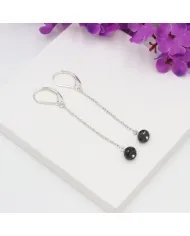 Black Onyx Dangle Earrings, Sterling Silver Earrings for Women, Link Chain Dangle Earrings, Natural Gemstone Jewelry