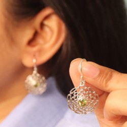 Peridot Earrings, Flower Earrings, Silver Earrings, Vintage Earrings, Earrings for Love, August Birthstone, Ear Wire Earrings