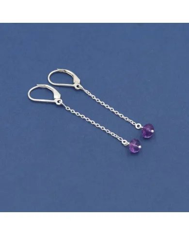 Amethyst Dangle Earrings, Sterling Silver Earrings for Women, Link Chain Dangle Earrings, Natural Gemstone Jewelry