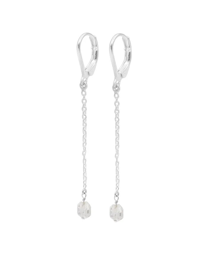 Herkimer Daimond Dangle Earrings, Sterling Silver Earrings for Women, Link Chain Dangle Earrings, Natural Gemstone Jewelry
