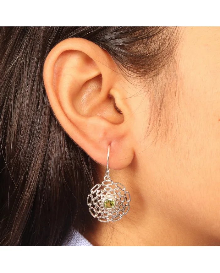 Natural Peridot Flower Earrings - 925 Sterling Silver Handmade Jewelry