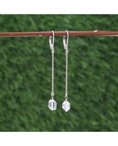 Herkimer Daimond Dangle Earrings, Sterling Silver Earrings for Women, Link Chain Dangle Earrings, Natural Gemstone Jewelry