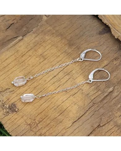 Herkimer Daimond Dangle Earrings, Sterling Silver Earrings for Women, Link Chain Dangle Earrings, Natural Gemstone Jewelry