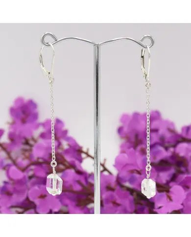 Herkimer Daimond Dangle Earrings, Sterling Silver Earrings for Women, Link Chain Dangle Earrings, Natural Gemstone Jewelry