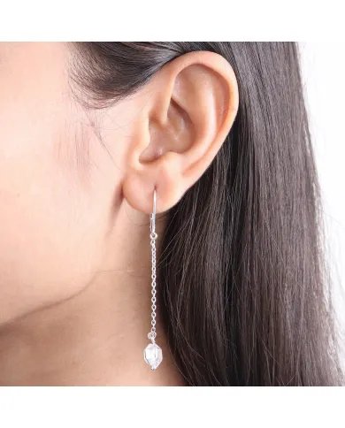 Herkimer Daimond Dangle Earrings, Sterling Silver Earrings for Women, Link Chain Dangle Earrings, Natural Gemstone Jewelry