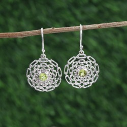 Peridot Earrings, Flower Earrings, Silver Earrings, Vintage Earrings, Earrings for Love, August Birthstone, Ear Wire Earrings