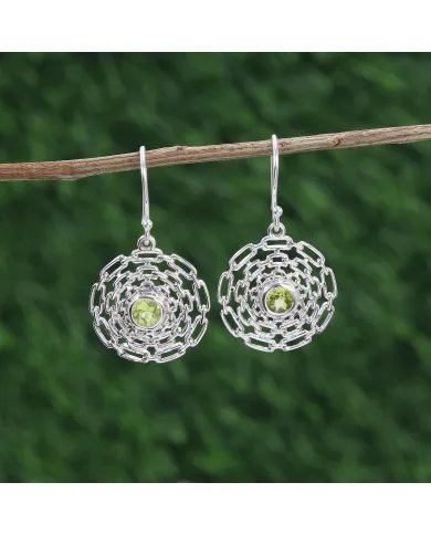 Natural Peridot Flower Earrings - 925 Sterling Silver Handmade Jewelry