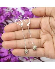 Pyrite Dangle Earrings, Sterling Silver Earrings for Women, Link Chain Dangle Earrings, Natural Gemstone Jewelry
