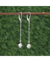 Pyrite Dangle Earrings, Sterling Silver Earrings for Women, Link Chain Dangle Earrings, Natural Gemstone Jewelry