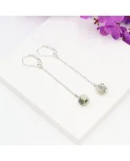 Pyrite Dangle Earrings, Sterling Silver Earrings for Women, Link Chain Dangle Earrings, Natural Gemstone Jewelry