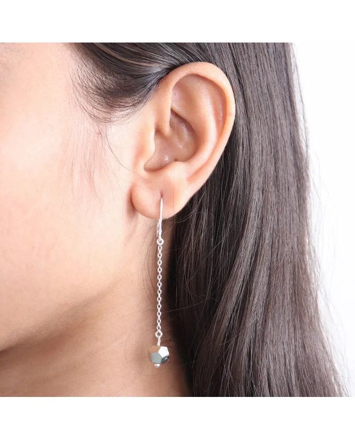 Pyrite Dangle Earrings, Sterling Silver Earrings for Women, Link Chain Dangle Earrings, Natural Gemstone Jewelry