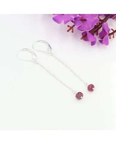 Ruby Dangle Earrings, Sterling Silver Earrings for Women, Link Chain Dangle Earrings, Natural Gemstone Jewelry