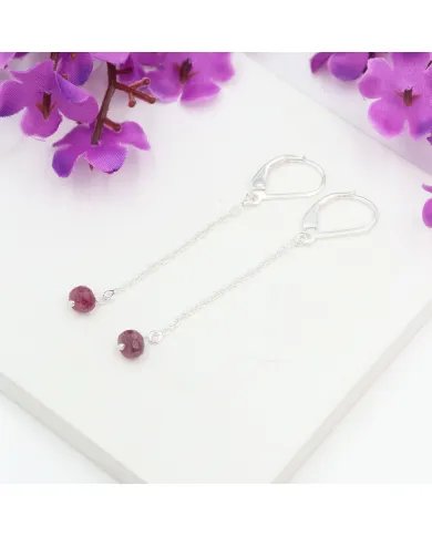 Ruby Dangle Earrings, Sterling Silver Earrings for Women, Link Chain Dangle Earrings, Natural Gemstone Jewelry