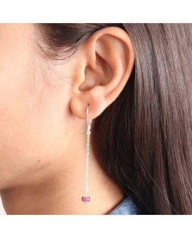 Ruby Dangle Earrings, Sterling Silver Earrings for Women, Link Chain Dangle Earrings, Natural Gemstone Jewelry