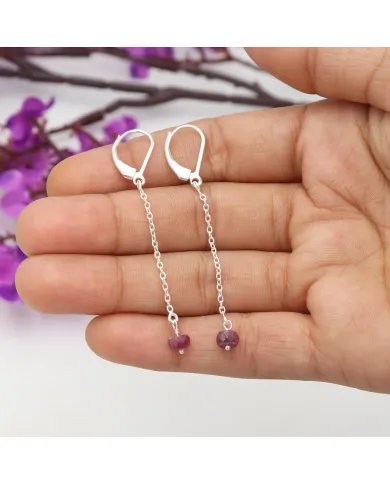 Ruby Dangle Earrings, Sterling Silver Earrings for Women, Link Chain Dangle Earrings, Natural Gemstone Jewelry