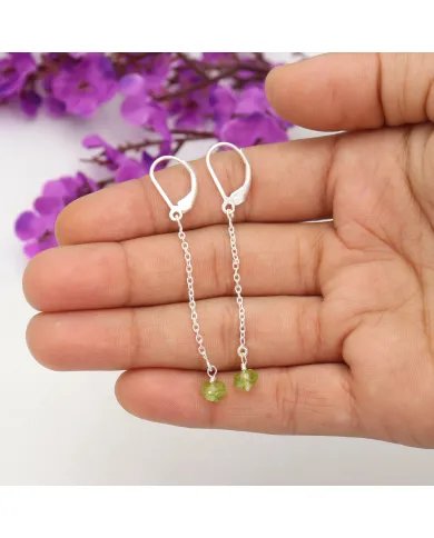Peridot Dangle Earrings, Sterling Silver Earrings for Women, Link Chain Dangle Earrings, Natural Gemstone Jewelry