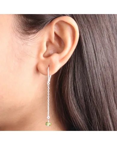 Peridot Dangle Earrings, Sterling Silver Earrings for Women, Link Chain Dangle Earrings, Natural Gemstone Jewelry