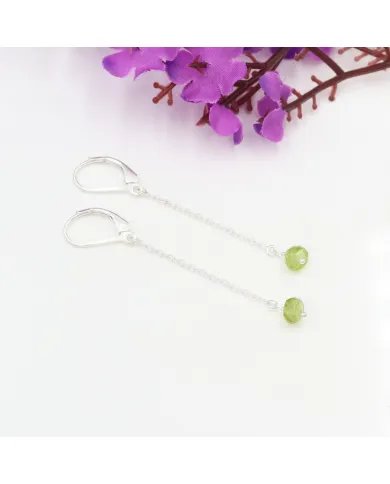 Peridot Dangle Earrings, Sterling Silver Earrings for Women, Link Chain Dangle Earrings, Natural Gemstone Jewelry