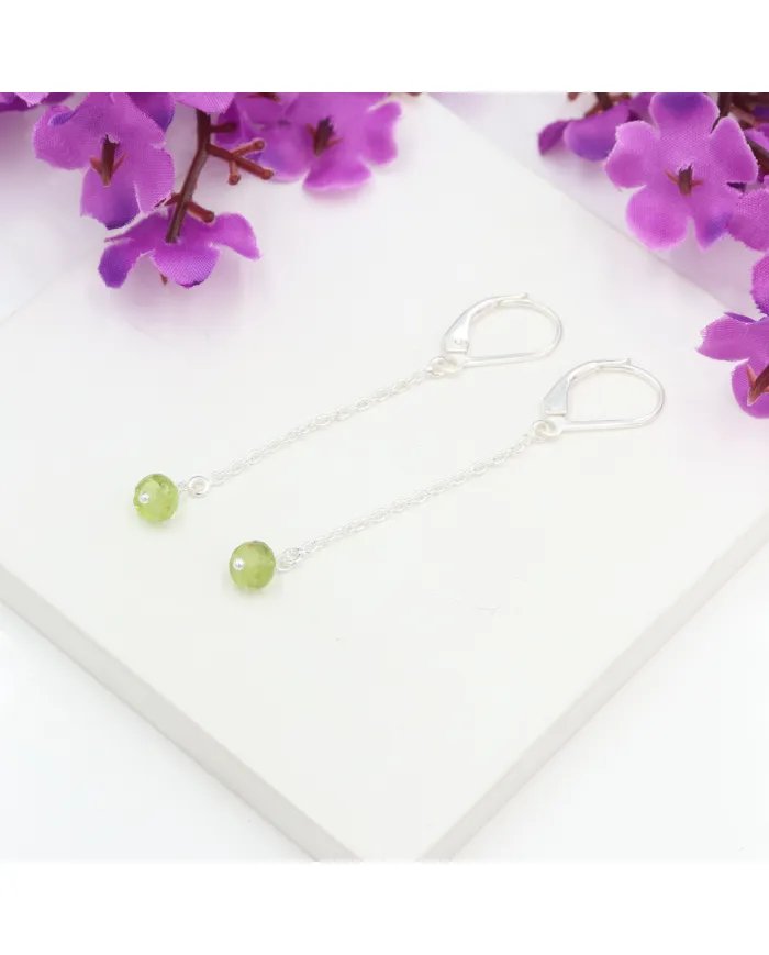 Peridot Dangle Earrings, Sterling Silver Earrings for Women, Link Chain Dangle Earrings, Natural Gemstone Jewelry