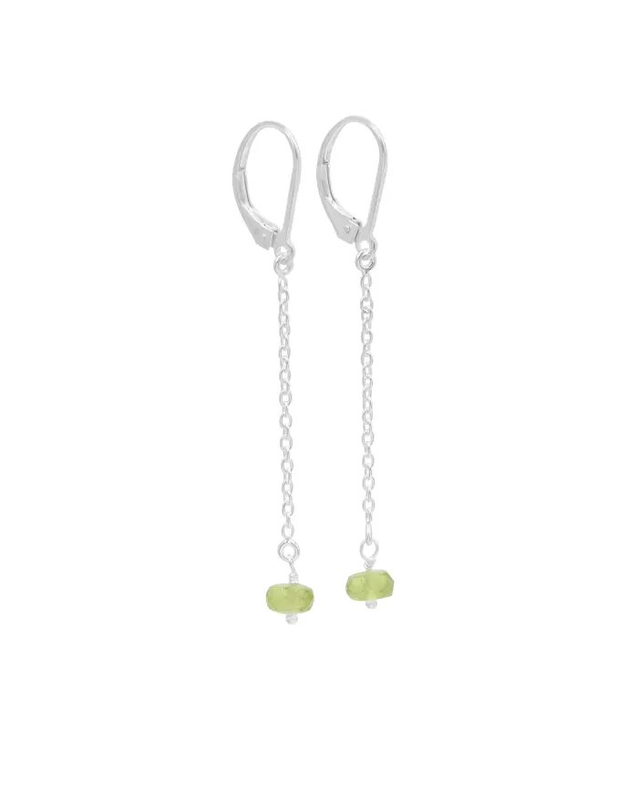 Peridot Dangle Earrings, Sterling Silver Earrings for Women, Link Chain Dangle Earrings, Natural Gemstone Jewelry