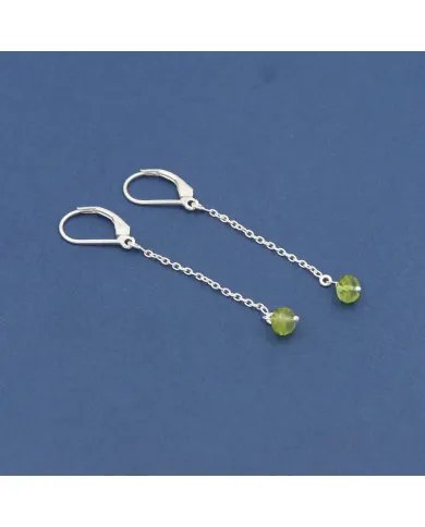 Peridot Dangle Earrings, Sterling Silver Earrings for Women, Link Chain Dangle Earrings, Natural Gemstone Jewelry
