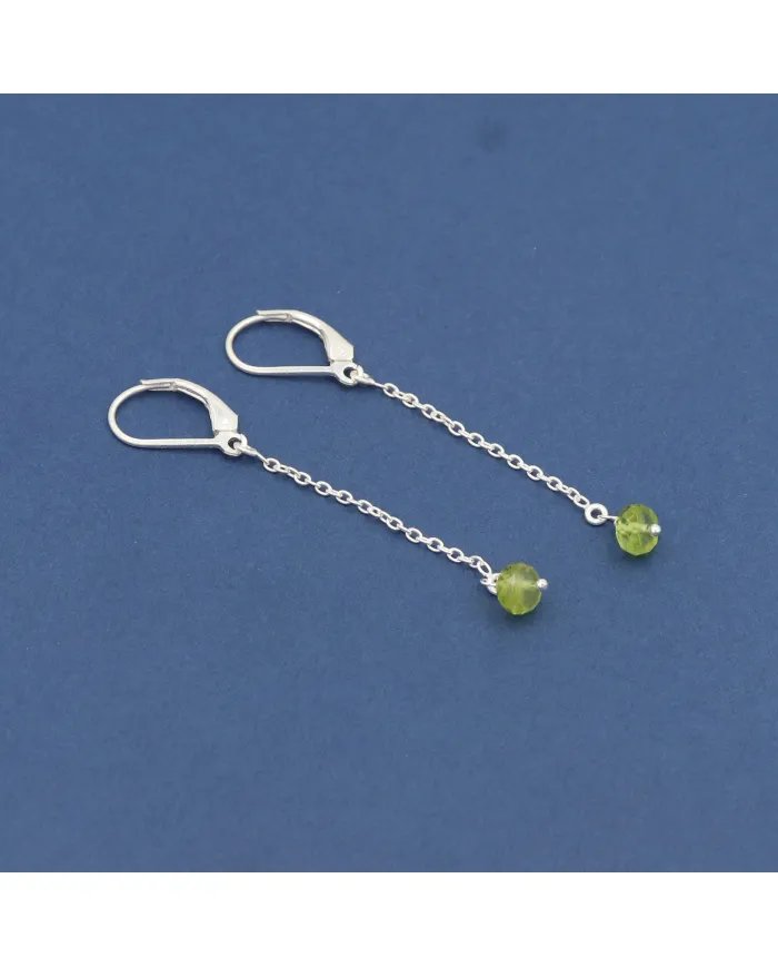 Peridot Dangle Earrings, Sterling Silver Earrings for Women, Link Chain Dangle Earrings, Natural Gemstone Jewelry