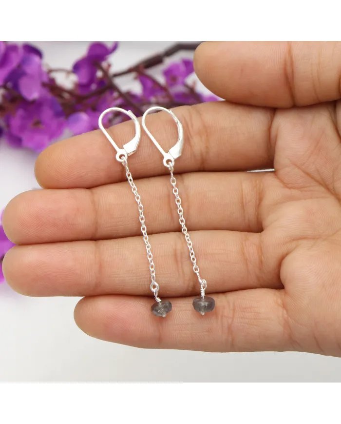 Labradorite Dangle Earrings, Sterling Silver Earrings for Women, Link Chain Dangle Earrings, Natural Gemstone Jewelry