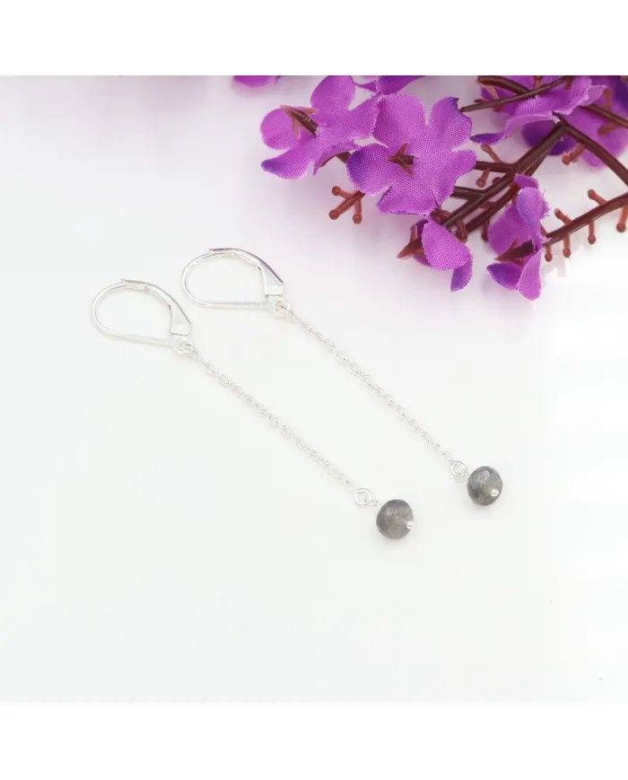 Labradorite Dangle Earrings, Sterling Silver Earrings for Women, Link Chain Dangle Earrings, Natural Gemstone Jewelry