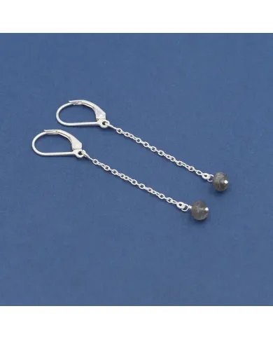 Labradorite Dangle Earrings, Sterling Silver Earrings for Women, Link Chain Dangle Earrings, Natural Gemstone Jewelry