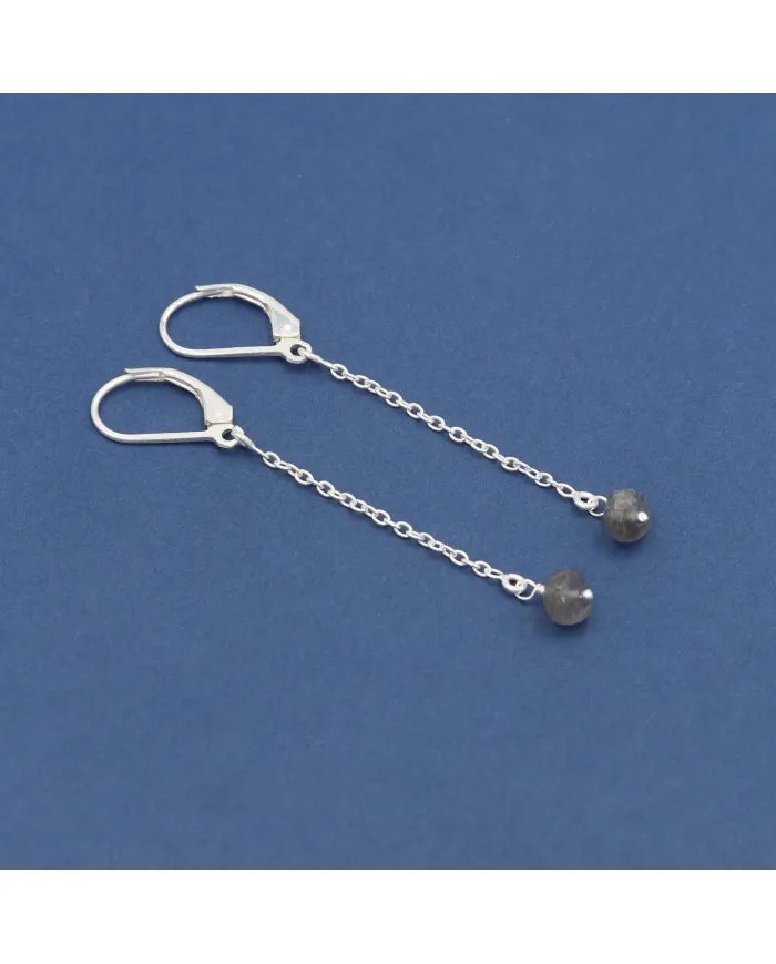 Labradorite Dangle Earrings, Sterling Silver Earrings for Women, Link Chain Dangle Earrings, Natural Gemstone Jewelry