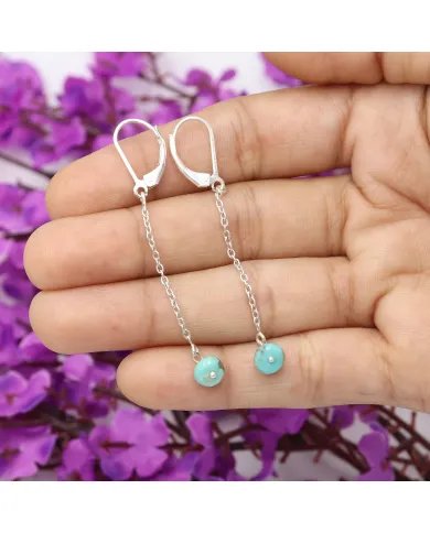Arizona Turquoise Dangle Earrings, Sterling Silver Earrings for Women, Link Chain Dangle Earrings, Natural Gemstone Jewelry