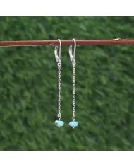 Arizona Turquoise Dangle Earrings, Sterling Silver Earrings for Women, Link Chain Dangle Earrings, Natural Gemstone Jewelry
