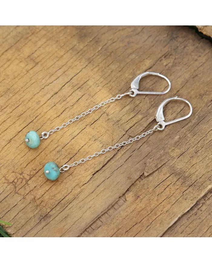 Arizona Turquoise Dangle Earrings, Sterling Silver Earrings for Women, Link Chain Dangle Earrings, Natural Gemstone Jewelry