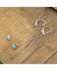Arizona Turquoise Dangle Earrings, Sterling Silver Earrings for Women, Link Chain Dangle Earrings, Natural Gemstone Jewelry