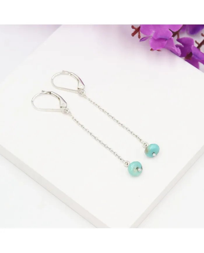Arizona Turquoise Dangle Earrings, Sterling Silver Earrings for Women, Link Chain Dangle Earrings, Natural Gemstone Jewelry