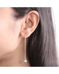 Arizona Turquoise Dangle Earrings, Sterling Silver Earrings for Women, Link Chain Dangle Earrings, Natural Gemstone Jewelry