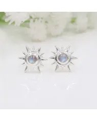 Natural Rainbow Moonstone Studs – Handmade Sterling Silver Earrings for Her
