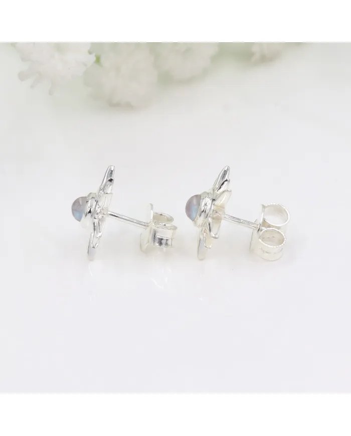 Natural Rainbow Moonstone Studs – Handmade Sterling Silver Earrings for Her