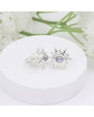 Natural Rainbow Moonstone Studs – Handmade Sterling Silver Earrings for Her