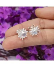 Natural Rainbow Moonstone Studs – Handmade Sterling Silver Earrings for Her