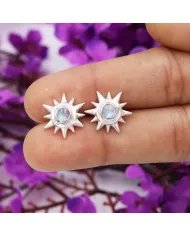 Natural Rainbow Moonstone Studs – Handmade Sterling Silver Earrings for Her